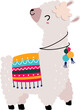 Cute Llama or Wooly Alpaca Character as Domesticated South Animal with Colorful Blanket