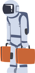 Wall Mural - Man Astronaut in Outer Space in Spacesuit Carrying Travel Trunk or Suitcase