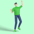 3d male character jumping and celebrates success