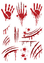 Set Of Different Blood Handprint