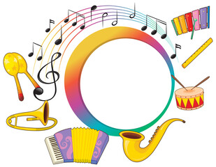 Wall Mural - Banner music instrument with music notes on white background