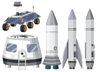 Wall Mural - set of spaceship and satellite objects