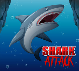 Poster - Aggressive shark underwater deep sea background