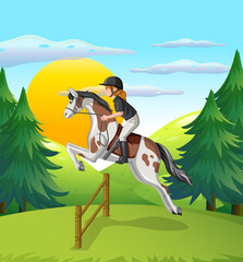 Wall Mural - A girl riding on a horse at natural scene