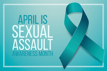 Sexual assault awareness month concept. Banner template with teal ribbon. Vector illustration
