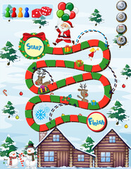 Poster - Snake and ladders game template in Christmas theme