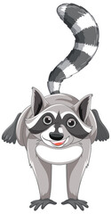 Sticker - Cute cartoon raccoon jumping on white background