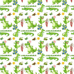 Wall Mural - Crocodile with leaf seamless pattern