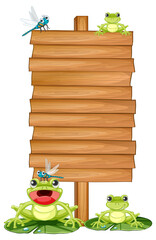 Poster - Blank wooden signboard with frogs