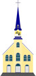church building, has a tower with bells, isolated illustration