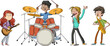 Cartoon teenagers playing on a rock'n'roll band
