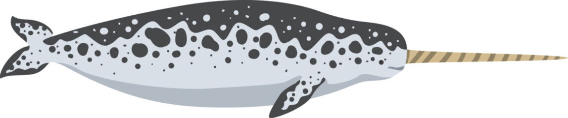 Sticker - Narwhal as Toothed Whale with Fins and Tusk as Underwater Oceanic Mammal Species