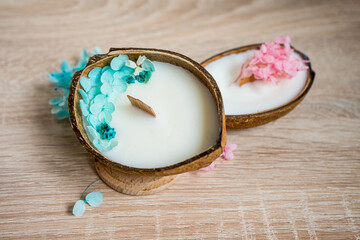 original handmade candle in coconut. natural soy wax candle