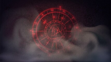 Wall Mural - glowing red natal chart scheme in smoke