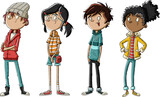 Fototapeta  - Group of cartoon young people. Teenagers.

