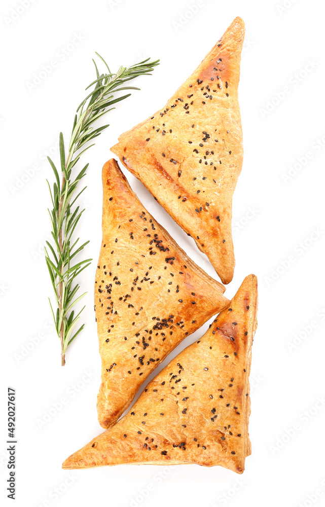 Tasty Uzbek samsa on white background