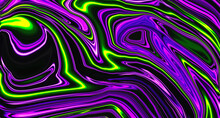 Bright Fluid Violet, Black And Neon Green Background. Abstract Liquid Purple Pink Wave. Art Trippy Digital Screen. Fantasy Backdrop. Royal Glitter Banner. Template. Luxury Texture. Creative Flyer.