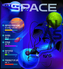space. vector abstract illustrations of an astronaut planets, galaxy, mars, future, earth and stars.