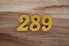 Golden Arabic Numerals On A Real Brown And White Wooden Floor Number 289