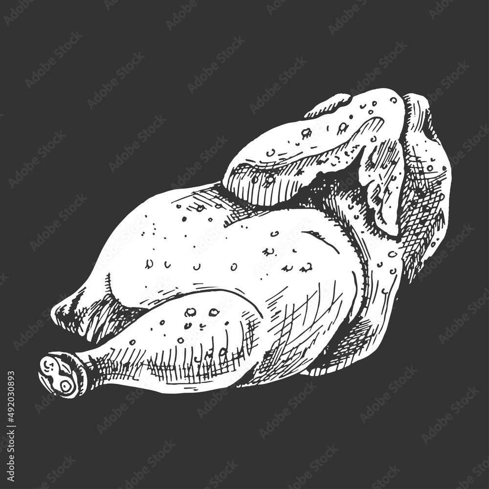 chicken meat, turkey engraving, black background, inversion chicken ...