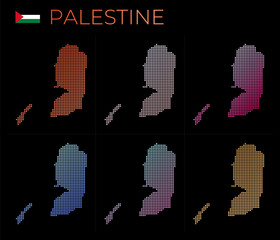 Palestine dotted map set. Map of Palestine in dotted style. Borders of the country filled with beautiful smooth gradient circles. Neat vector illustration.