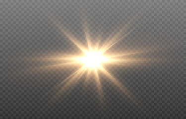 Wall Mural - Vector golden light. Sun, sun rays, dawn png. Golden glare png, flash png.