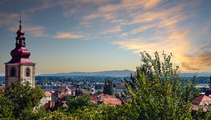 Wall Mural - Ptuj cityscape from castle hill.