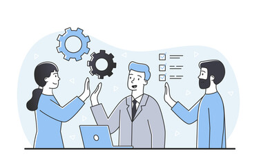 Wall Mural - concept of teamwork. employees in office discussing ideas, brainstorming. colleagues or managers che