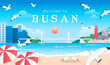 Welcome to Busan poster vector illustration. Beautiful Busan landscape.