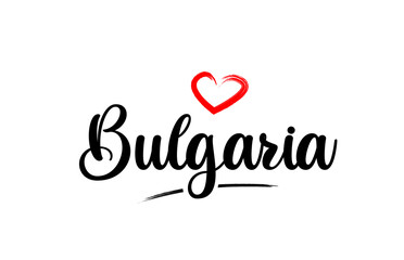 Bulgaria country name with red love heart and black text