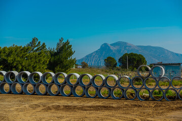 Wall Mural - KIZLAN, MUGLA, TURKEY: Fields, mountains and windmills in the the village of Kizlan, near Datca on a sunny day.