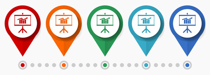 Fototapete - Presentation, seminar concept vector icon set, flat design board pointers, infographic template easy to edit