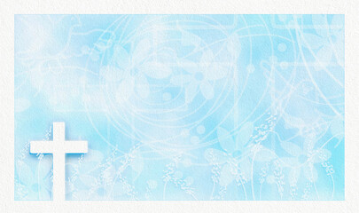 Wall Mural - Textured blue religious background with white border and motifs