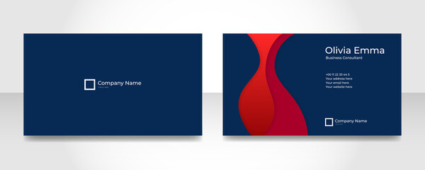 Modern creative and clean blue red business card design template. Luxury elegant business card design background with trendy simple abstract geometric stylish wave lines. Vector illustration