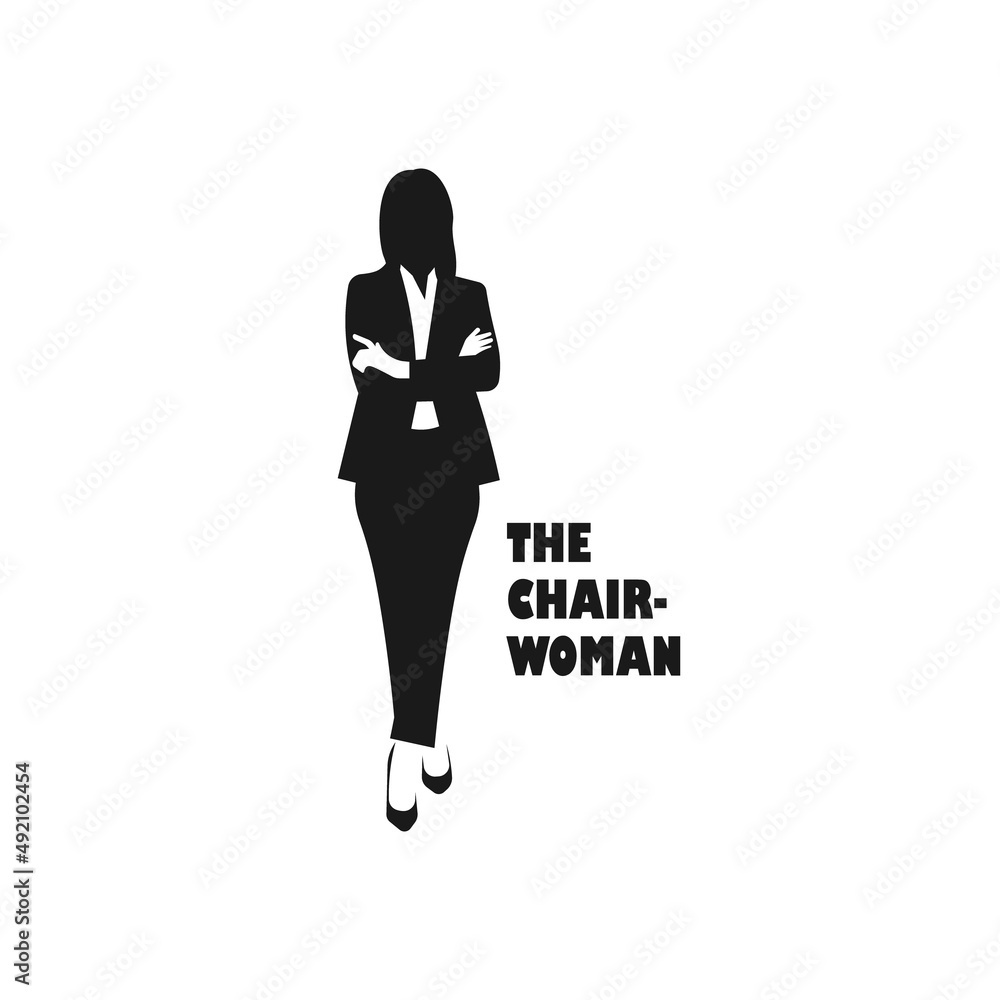 Standing business woman black vector silhouette illustration. Stock ...