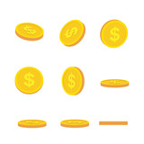 Fototapeta  - Gold coin of one dollar. Isolated, flat, golden money, token
