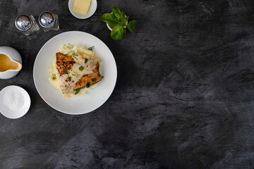 Wall Mural - A Plate of Salmon and Potatoes with Room for Copy