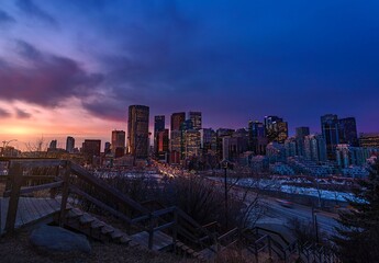 Wall Mural - Cloudy Sunrise Over The Calgary Skyline