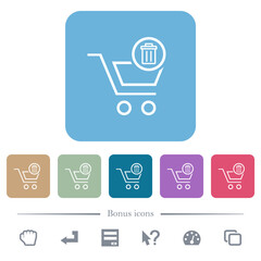 Poster - Delete from cart outline flat icons on color rounded square backgrounds