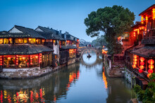 Xitang Water Town At Night, Jiashan County, Zhejiang, China