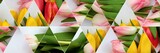 Fototapeta Tulipany - Mozaika z tulipanów czerwonych żółtych i różowych kwiatów 