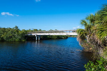 Fototapete - Gordon River Greenway Naples Florida - Bridge from shore
