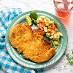 Sticker - Crispy chicken fillets with salad. Healthy food