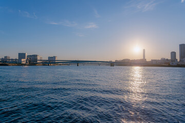 Poster - 東京都江東区豊洲の夕方の都市景観