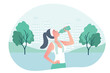 © panchanok - Healthy woman drinking water during exercise vector illustration. Healthy lifestyle and wellbeing  concept