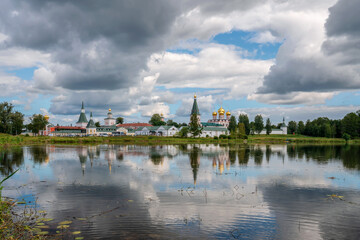 View on Valday Iversky Monastery on a sunny summer morning. Lake Valdayskoye in Valdaysky District of Novgorod Oblast, Russia