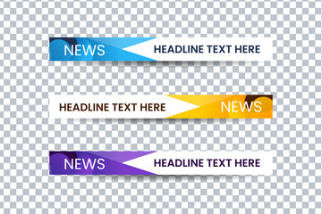 Wall Mural - Set of bundle lower third vector design banner with blue, yellow and purple shape strip color. Modern broadcast news lower for TV Bars, Breaking, Sport, Video Channel.