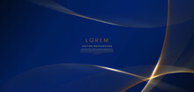 Abstract Luxury Golden Lines Curved Overlapping On Dark Blue Background. Template Premium Award Design.
