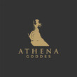 Athena minerva greek roman goddess with shield and spear logo design