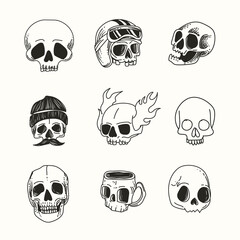 Sticker - cute skull drawing with outline template
